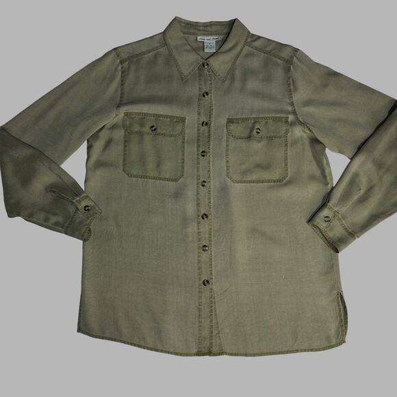 Anna and Frank Button Up Long Sleeve 100% Silk Career Shirt Women M Sage Green - Picture 1 of 6